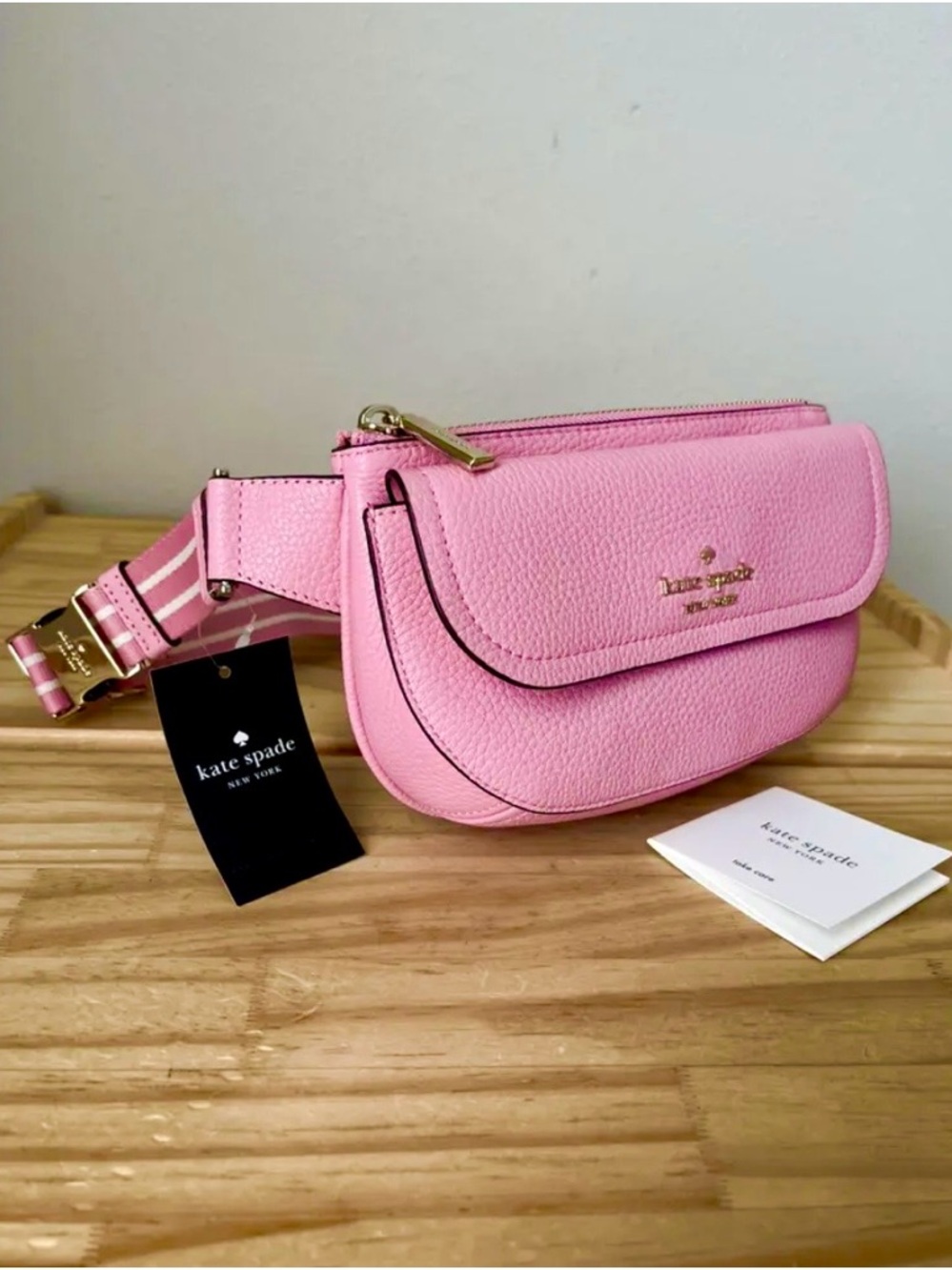 NWT Kate Spade - Pink Pebbled Summer Leather Crossbody with Adjustable Strap - Picture 5 of 5